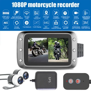 Motocicleta Dash Cam de Fotografiat Impermeabil 1080p Dual Lens 140° Unghi Larg de 3