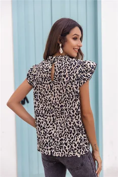 Comerțul exterior Femei Șansă Reală Jumătate-Guler Înalt Petală Maneca Bluza Femei Leopard de Imprimare de Moda Bluza Femei