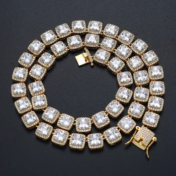 10mm iced out hip hop link-ul lanț colier bijuterii 20/22/24 inch argint placat cu aur cu cubic zirconia de culoare 3A pătrat zircon stone