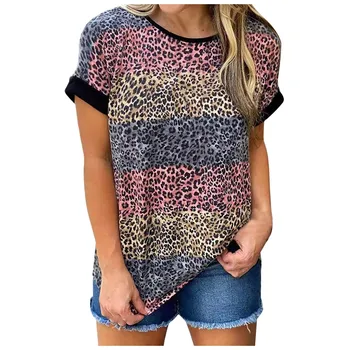 Femei Leopard Tricou Casual Pentru Print cu Maneci Scurte Topuri Sexy Femeie Tricou O-gât Tunica Casual Haine de Vara Pentru Femei
