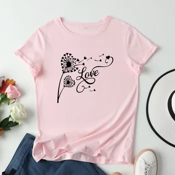 JFUNCY Supradimensionate pentru Femei T-shirt de Vara din Bumbac Tricouri Femei Tricou Papadie Place Lady Grafic Teuri Topuri Casual, Haine de Femeie