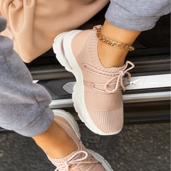 Adidasi pentru Femei de Vară Femeie Respirabil Șosete Pantofi Casual Dantela-Up Tenis Plasă de Pantofi pentru Femeie Pantofi de Sport Doamnelor Plat de Dimensiuni Mari