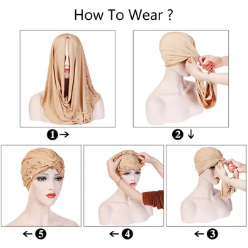 Turbanul musulman capac solid bumbac interior hijabs cu margele perla indian folie de femei hijab underscarf capace Islamic frizură turbante