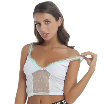 Sexy V-Neck Camis Plasă Transparentă Mozaic Topuri de Corset pentru Femei de Vara E Fata Y2k Crop Top Vesta Cottagecore Estetice Haine