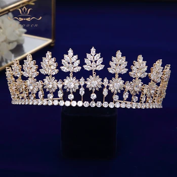 Supradimensionat De Aur Plin Zircon Cristal Mirese, Diademe, Coroane De Nunta Bentițe Royal Regina Serii De Păr Bijuterii Accesorii De Nunta