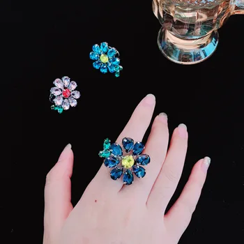 MWsonya 2020 Coreene Noi De Vânzare La Cald De Lux Culoare Floare Floare De Cristal Degetul Arătător Ring Moda Doamnelor Deschide Inel De Bijuterii Cadou