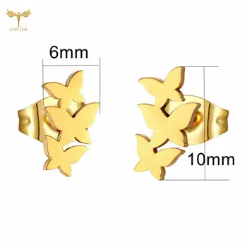 De aur din Oțel Inoxidabil Ureche Piercing-ul Trei Fluture Cercei Stud pentru Fete Dulci Safty Pin Cercei Set Bijuterii en-Gros