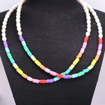 3Pcs Boem Femei Lanț Coliere de Perle Bijuterii cel mai Nou Soft de Lut Colorate Colier Moda Bijuterii
