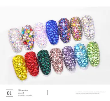 1440 buc SS4-SS16 Mix Dimensiuni Cristal Nails Art Strasuri Pentru 3D Nail Art Strasuri Pietre Decor