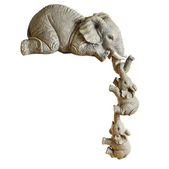 Elefant Sitter Mână-Pictat Figurine de Rasina 3pcs Mama Și Doi Copii Agățat De pe Margine De Raft Masa