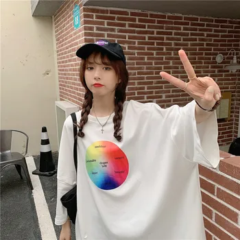 Vara Colorate placă Turnantă Scurt cu Maneci Supradimensionate T-shirt Femei coreea Moda Simplu Pierde Harajuku Plus Dimensiune Estetică Haine