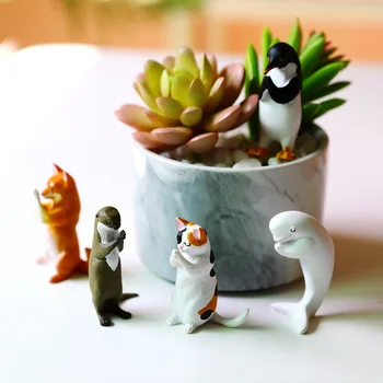 5pcs/set desen Animat Pisică Câine, Delfin, Pinguin Ornamente Binecuvântare Animale Mici Statuie Figurina Meserii Animale Drăguț Decorațiuni interioare