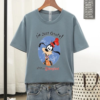 Desene animate Disney Imprimare Scrisoare Goofy Funny T-shirt Femei Maneci Scurte Largi de Moda Streetwear Femeie Bluze de Vară 2021 Y2K Topuri