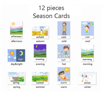 12pcs engleză de Învățare Carduri de Sezon Timp de Cartonașe Pentru Copii de Grădiniță cărți Educaționale Profesor de limba engleză Predarea Sida