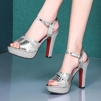 2021Summer Doamnelor Femei Sandale cu Toc Pătrat Tocuri foarte Mare Partid de Moda Pantofi Peep Toe Sandale Romane Femei Curea Cataramă Pantofi