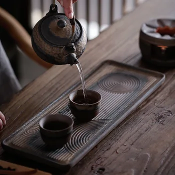 Tava Manuală Epocă Aurită Uscat-Bec Disc Ceai Farfurie Ceramica Apă Simplă Uscat-Bec Tava De Ceai Chinezesc Masă Ceremonia Ceaiului Tava