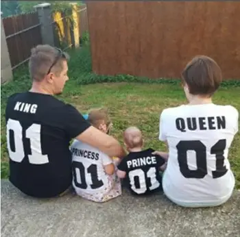 Regele, Regina, Printul Printesa Tatăl Mama de Fete, Băieți de Familie Potrivire cu Maneci Scurte T-shirt rochii Arata Alb Negru T shirt