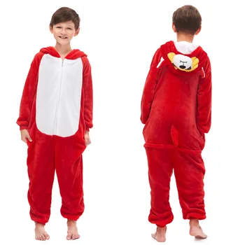 Copii Drăguț Copil Kigurumi Animal Animal Roșu Cosplay Onesie Homewear Pijamale Flanel Desene Animate, Costume Petrecere, Salopete Cu Fermoar