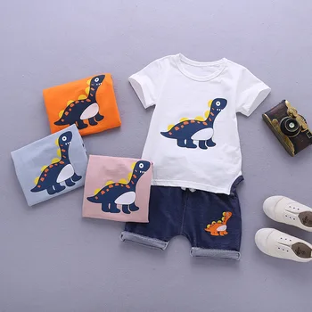 2021 Vara Noi de Îmbrăcăminte pentru Copii Baieti Fete Haine Desene animate cu Mânecă Scurtă T-shirt, Blaturi+Blugi pantaloni Scurți Copii Sport Set