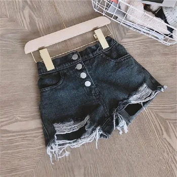 Moda Fetita Casual pantaloni Scurți de blugi Rupt Găuri Copilul Adolescent Copil din Bumbac Lenjerie Pantaloni Butonul de Vară Haine pentru Copii 1-14Y