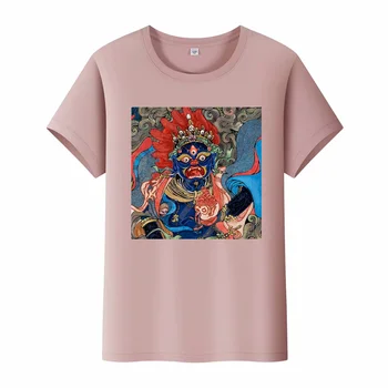 Stil chinezesc China Tibetan Thangka bumbac imprimare tricou baieti cu mânecă scurtă top T-shirt doamnelor scurt top cu mâneci T-shirt
