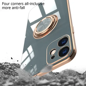 De lux Placare Silicon Telefon Caz Pentru iphone 11 12 Pro Max 12 mini SE 2020 7 8 Plus XS XR Caz Suport stativ Magnetic Inel Capac