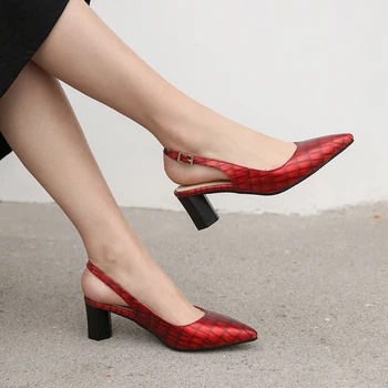 2021 Pantofi de Primăvară Femeie 6CM toc Gros Tocuri inalte Sling spate Feminin a Subliniat Toe Pantofi Femei Office Lady Sandale Elegante Alb