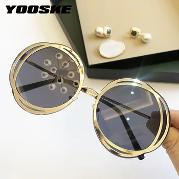 YOOSKE 2021 Floare Nouă Rundă Femei ochelari de Soare Cadru de Mare de Moda Ochelari de Soare Metal Ocean ochelari de soare Vintage Ochelari de vedere Supradimensionat