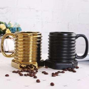 3D Șurub Forma Ceramică Rece Cana de Cafea, Cani de Portelan Cadou Cana Durabil micul Dejun Lapte Cana de Apa pentru Biroul de Acasă Aurul Negru