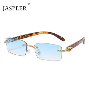 JASPEER Diamant de Lux ochelari de Soare Pentru Femei Cristal Dreptunghi Ochelari de Soare UV400 Feminin Nuante Stras Manual Ochelari