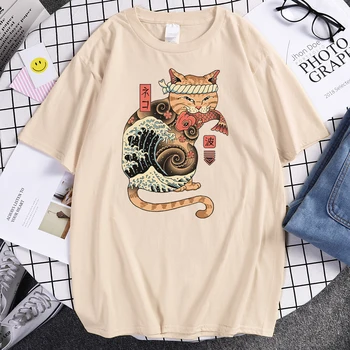 Japoneze Ukiyoe Cat De Desene Animate Print Mens T Shirt 2021 Noi De Vara Cu Maneci Scurte Topuri Tricou Barbati Casual De Înaltă Calitate De Brand De Moda Tricou
