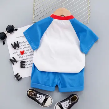 2021 Noi de Vara pentru Copii Haine Copii Copilul Băiat de Desene animate 2 buc O-gât Mozaic de Moda T-shirt Pure Infant Set Trening Seturi