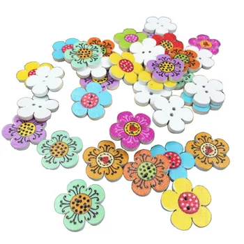 Butoane pentru Designeri de Îmbrăcăminte de Culoare Mixt de Flori din Lemn de Cusut Nasturi Scrapbooking, Decoratiuni 2-Gauri de 20mm