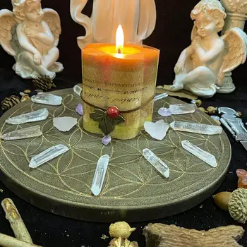 Floarea Vieții Energie De Cristal Disk De Stejar Sculptat Astrolabul Altar Ornamente Pendul Bord Vrăjitoare Divinație Elemente De Recuzită