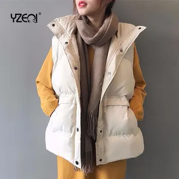 Yzeqi Iarna 2021 Femei Vesta de Cald Stil coreean Solidă Bumbac Căptușit Sacou fără Mâneci Femei Guler de Turn-down Vesta