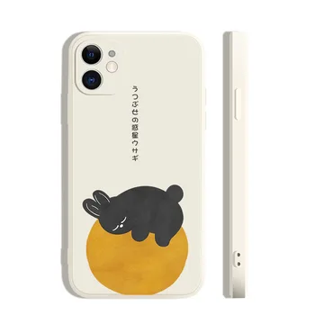 Retro Drăguț de pluș negru iepure luna arta Japoneză Telefon Caz Pentru iPhone 11 12 Pro Max Xr Xs Max 7 8 Plus X 7Plus caz Acoperi Drăguț