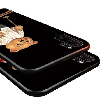 Moda Ursul Desene animate cu Capac de Silicon Pentru Huawei P40 P30 P20 Pro P10 P9 P8 Lite E Plus 2019 2017 5G Negru Moale Caz de Telefon