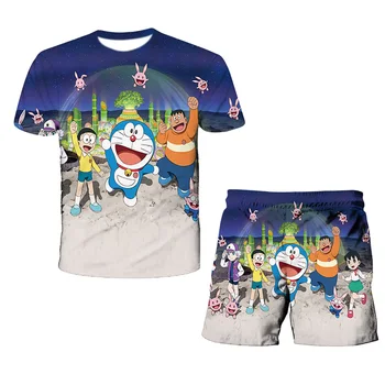 Copii 4-14 Ani Baiat SummerTshirt Costum Distractiv Amuzant Pisica ShortSleeved de Imprimare 3D Copil Fata de Top + pantaloni Scurți Costum de Haine pentru Copii Tee