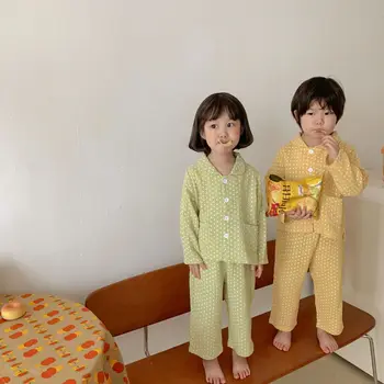 Copii copil coreean primavara si toamna bumbac tifon val punct de baieti maneca lunga costum pentru băieți și fete haine de acasă