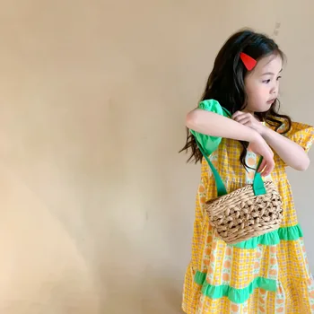 Copii Rochii Fete De Vară 2021 Contrast Cusute Cu Maneci Scurte Rochie Plisată Copilul Copil Floral Din Bumbac Haine De Moda