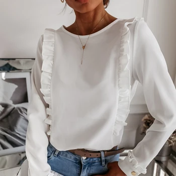 Femei Bluza Zburli Maneca Lunga O-neck Bluza Tunica de Vacanță Simple Tricouri de Moda Blusas Mujer De Moda 2021 Plus Dimensiune Bluza