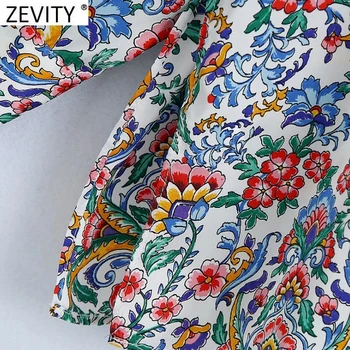 Zevity 2021 Femei Dulce imprimeu Floral Colorat Side Split Kimono-Halat Bluza Feminin Pieptul Cămașă Chic Liber Blusas Topuri LS9509