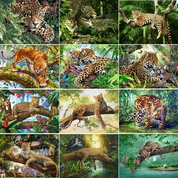 Gatyztory DIY Pictura de numere de colorat Leopard Imagine Artcraft Pe Panza 40x50cm Vopsea De Numere Animal Kituri de Decor Acasă