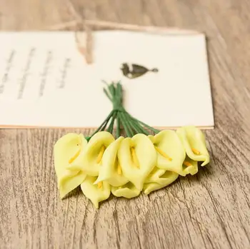 12pcs/lot Mini PE Calla Lily Artificiale Buchet de Flori Multicolore Scrapbooking Flori Frunze Stamen Nunta Cutie Decor