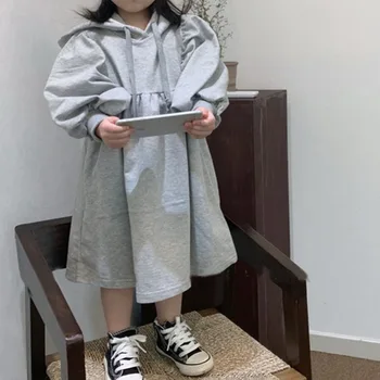 2021 copii nou rochie de toamna coreeană fată drăguț bubble maneca talie cu Gluga Rochie de rochie de printesa pentru fete