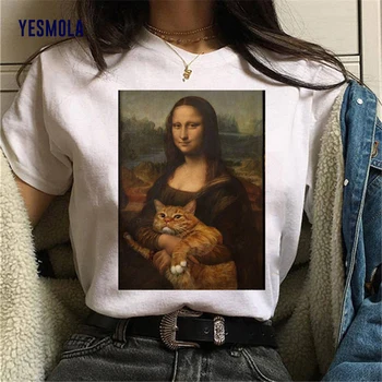 YESMOLA Harajuku Estetice Tricou Femei Mona Lisa Falsifica Personalitatea Pictură în Ulei Topuri de Epocă 90 de sex Feminin T-shirt