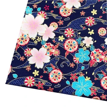 Flori de culoare Albastru închis Bumbac Bronzare Stil Japonez Material Pentru Cusut Kimono Păpuși & Saci lucru Manual DIY Cârpă Mozaic