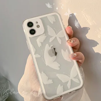 Fluture alb desene animate drăguț silicon moale caz clar de telefon pentru iphone x xr xsmax 11 12 mini pro max 8 7 plus capa shell