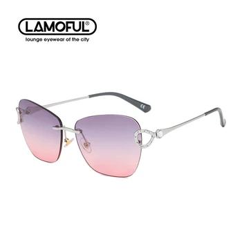 LAMOFUR Metal fără ramă de ochelari de Soare Femei Retro Supradimensionat ochelari de Soare Patrati 2021 Moda Streetwear Ochelari de 50084