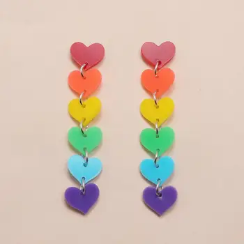 Sindlan 1Pair Amuzant Multi-Strat de Culoare Curcubeu Inima Lung Picătură Cercei pentru Femeile Boho Drăguț Fete de Moda Bijuterii Ureche Accesorii
